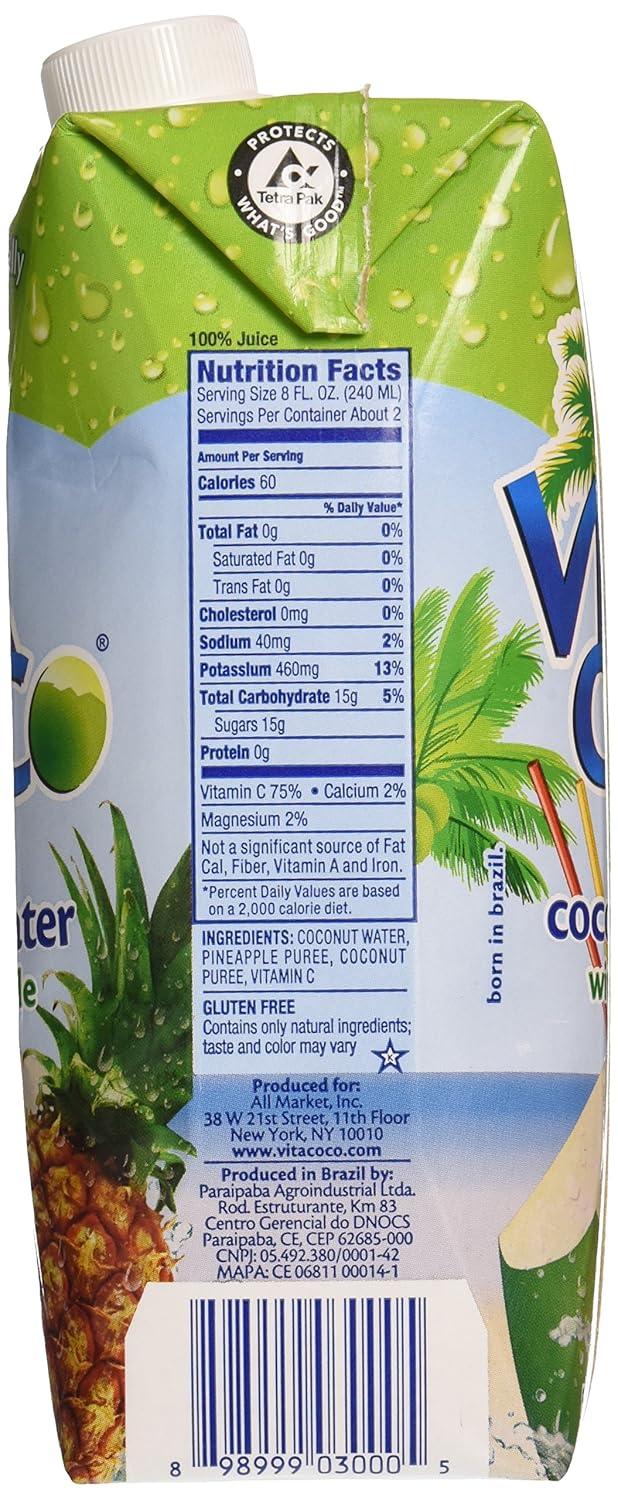 image:imageVita Coco Coconut Water Naturally Hydrating Electrolyte Drink Smart Alternative to Coffee Soda and Sports Drinks Gluten Free Pineapple 169 Fl Oz Pack of 12 2028 Fl OzTomato