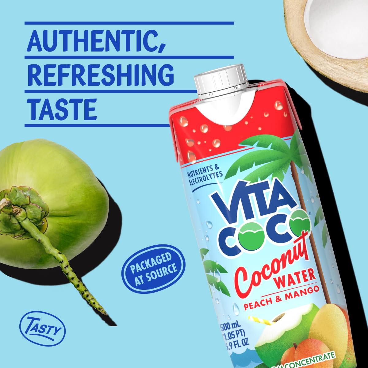 image:imageVita Coco Coconut Water Naturally Hydrating Electrolyte Drink Smart Alternative to Coffee Soda and Sports Drinks Gluten Free Pineapple 169 Fl Oz Pack of 12 2028 Fl OzPeach and Mango