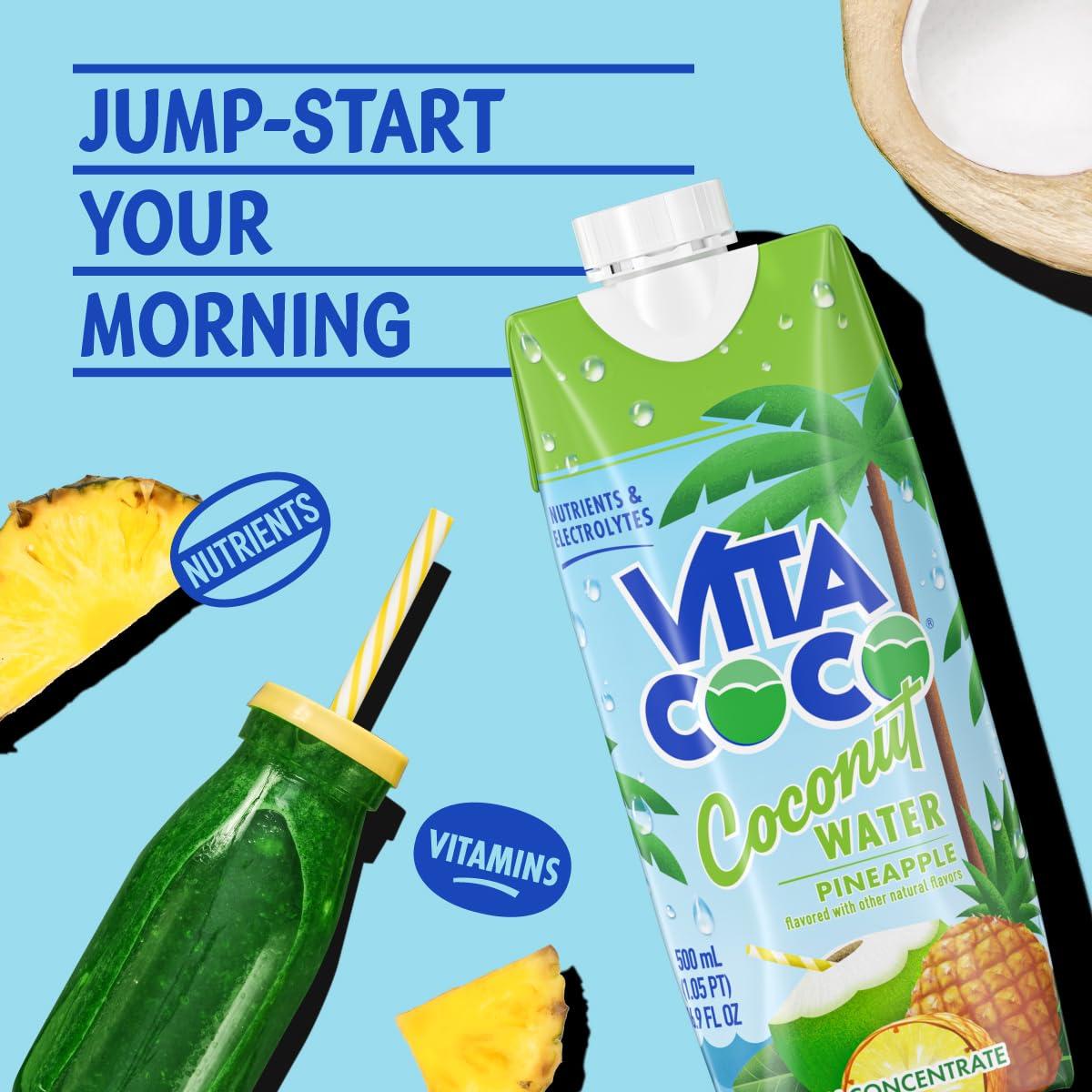 image:imageVita Coco Coconut Water Naturally Hydrating Electrolyte Drink Smart Alternative to Coffee Soda and Sports Drinks Gluten Free Pineapple 169 Fl Oz Pack of 12 2028 Fl OzPineapple