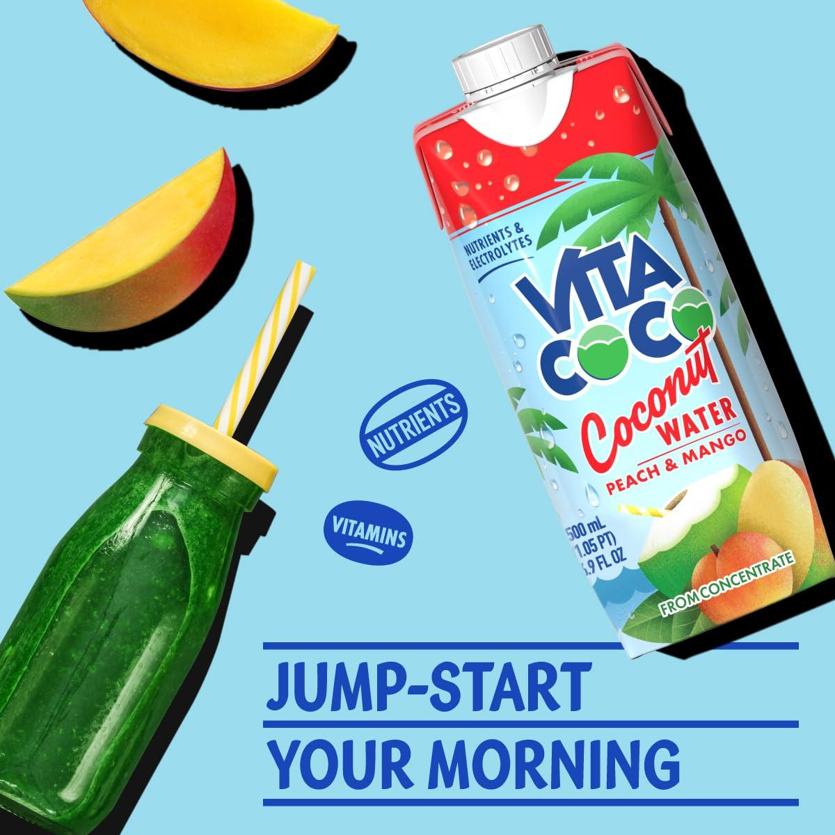 image:imageVita Coco Coconut Water Naturally Hydrating Electrolyte Drink Smart Alternative to Coffee Soda and Sports Drinks Gluten Free Pineapple 169 Fl Oz Pack of 12 2028 Fl OzPeach and Mango