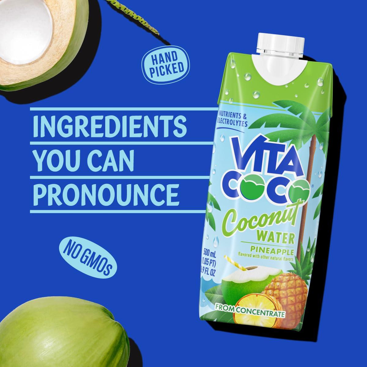 image:imageVita Coco Coconut Water Naturally Hydrating Electrolyte Drink Smart Alternative to Coffee Soda and Sports Drinks Gluten Free Pineapple 169 Fl Oz Pack of 12 2028 Fl OzPineapple