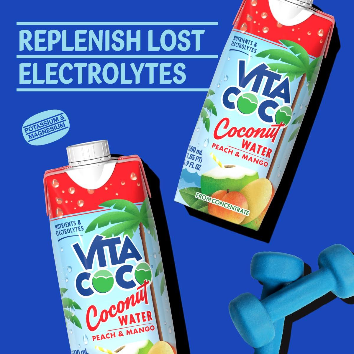 image:imageVita Coco Coconut Water Naturally Hydrating Electrolyte Drink Smart Alternative to Coffee Soda and Sports Drinks Gluten Free Pineapple 169 Fl Oz Pack of 12 2028 Fl OzPeach and Mango
