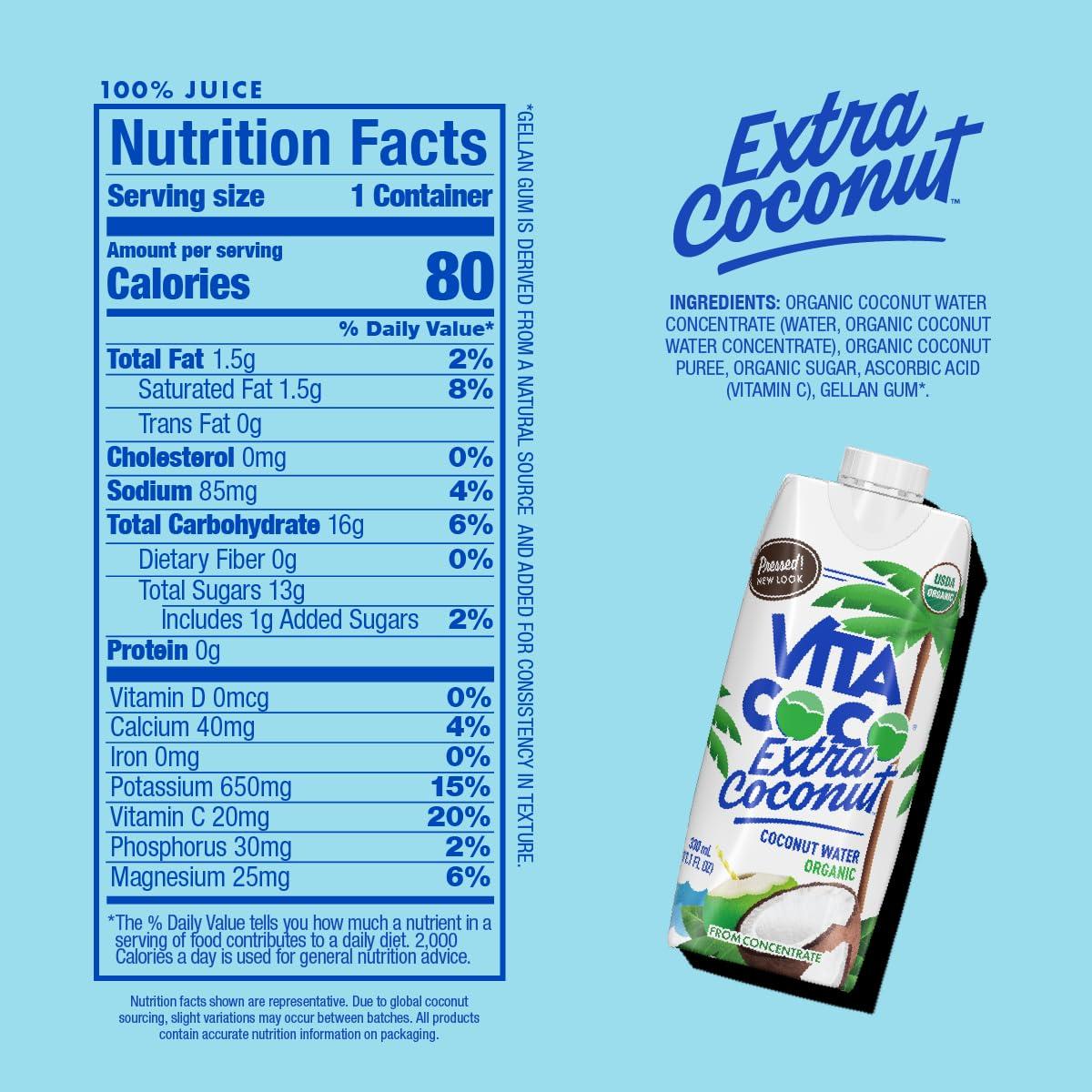 image:imageVita Coco Organic Coconut Water Extra Coconut More Coconutty Flavor Hydrating Electrolytes Vital Nutrients 111 Fl Oz Pack of 12