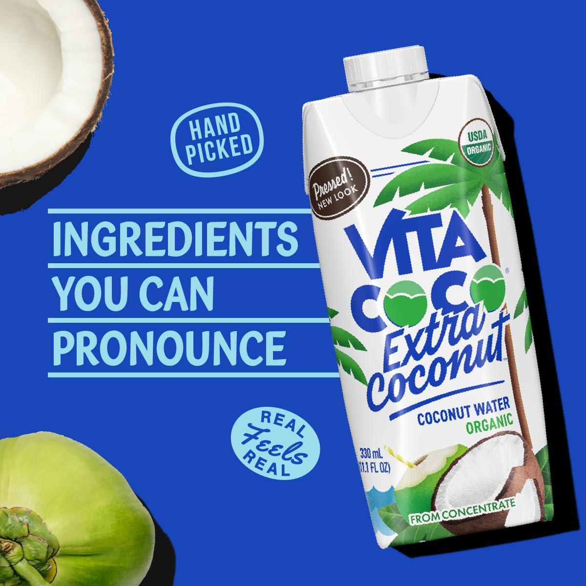 image:imageVita Coco Organic Coconut Water Extra Coconut More Coconutty Flavor Hydrating Electrolytes Vital Nutrients 111 Fl Oz Pack of 12