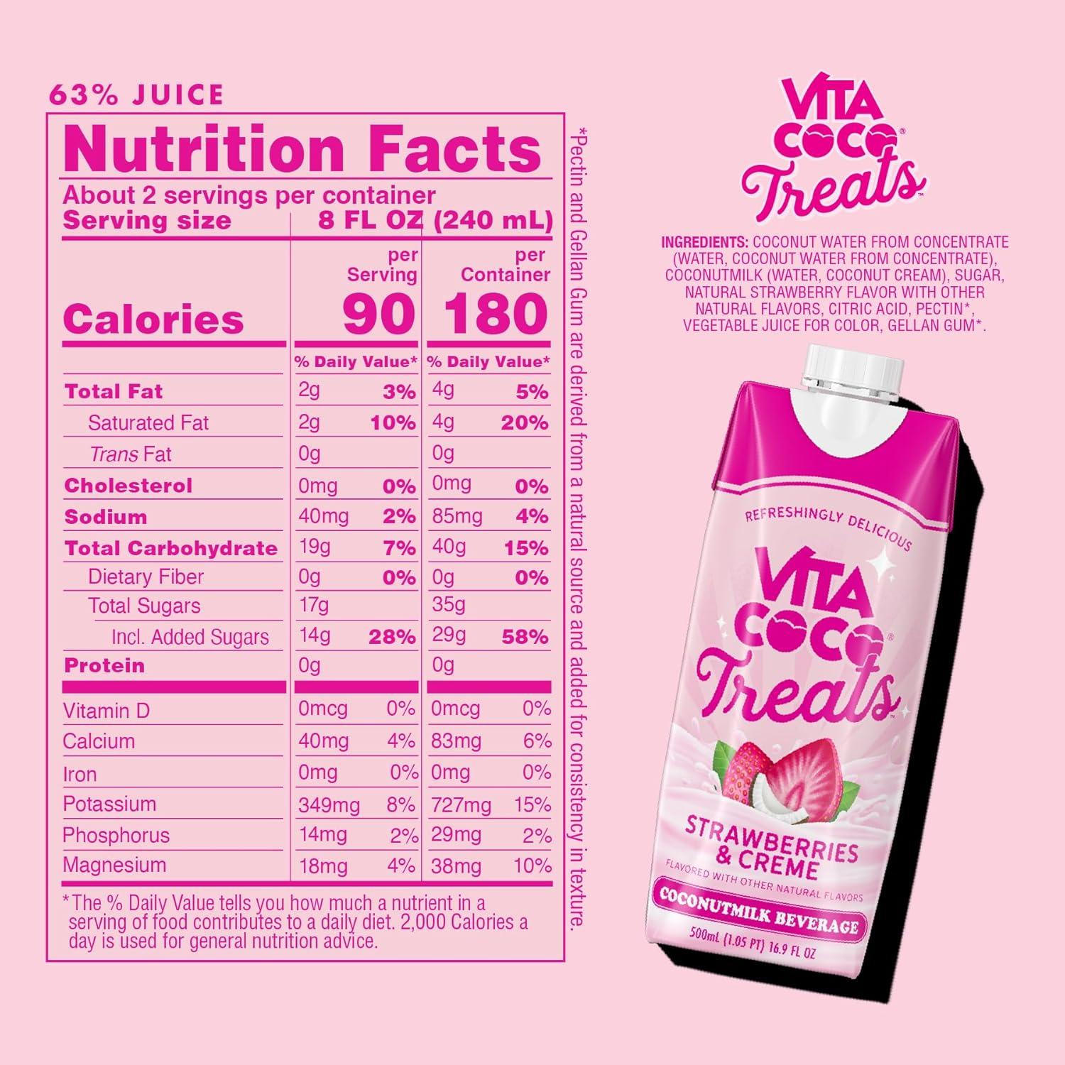 image:imageVita Coco Treats Strawberries amp Creme Coconut Milk Drink Sweet Refreshing Treat Cremey Pink Drink Alternative 169 fl oz Pack of 12Strawberries and Creme