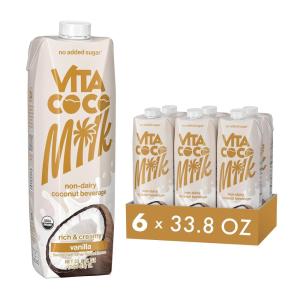 Vita Coco Vanilla Organic Coconut Milk, Plant Based, Dairy Free Milk Alternative – Gluten Free, Soy Free, and Unsweetened – Perfect Add to Cereal, Smoothies, Desserts -33.8 Fl Oz (Pack of 6)(Vanilla)